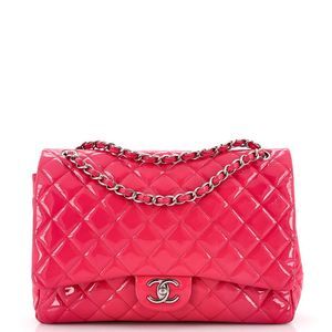 Chanel Classic Double Flap Bag Quilted Patent Maxi Pink